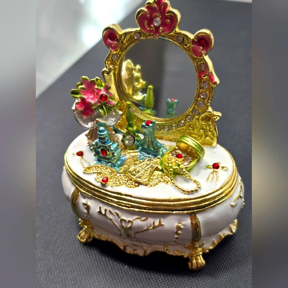 Vanity Jewelry Trinket Box with Mirror
